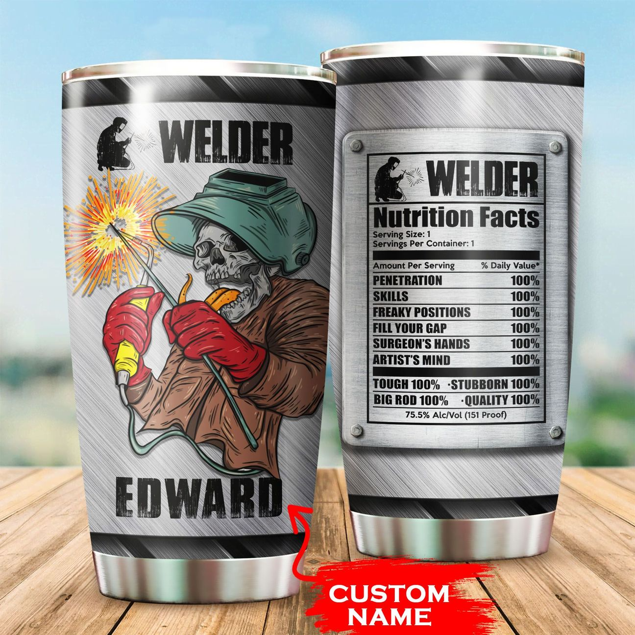 Premium Personalized 3D Printed Skull Welder Stainless Tumbler MEI