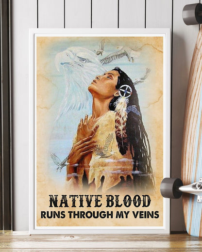 Native Blood Runs Through My Veins 3D All Over Printed Canvas Poster