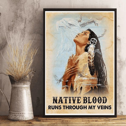 Native Blood Runs Through My Veins 3D All Over Printed Canvas Poster