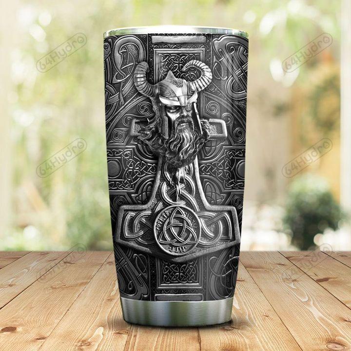 Personalized Viking Odin Mjolnir Metal Style Personalized Stainless Steel Tumbler 24022101.CXT Custom Name XT