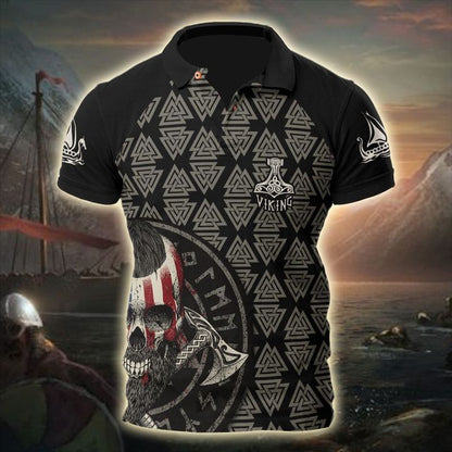 Customized Name Viking 3D All Over Printed Polo