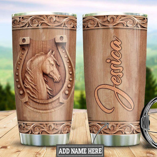 Personalized Horse Wood Style Stainless Steel Tumbler