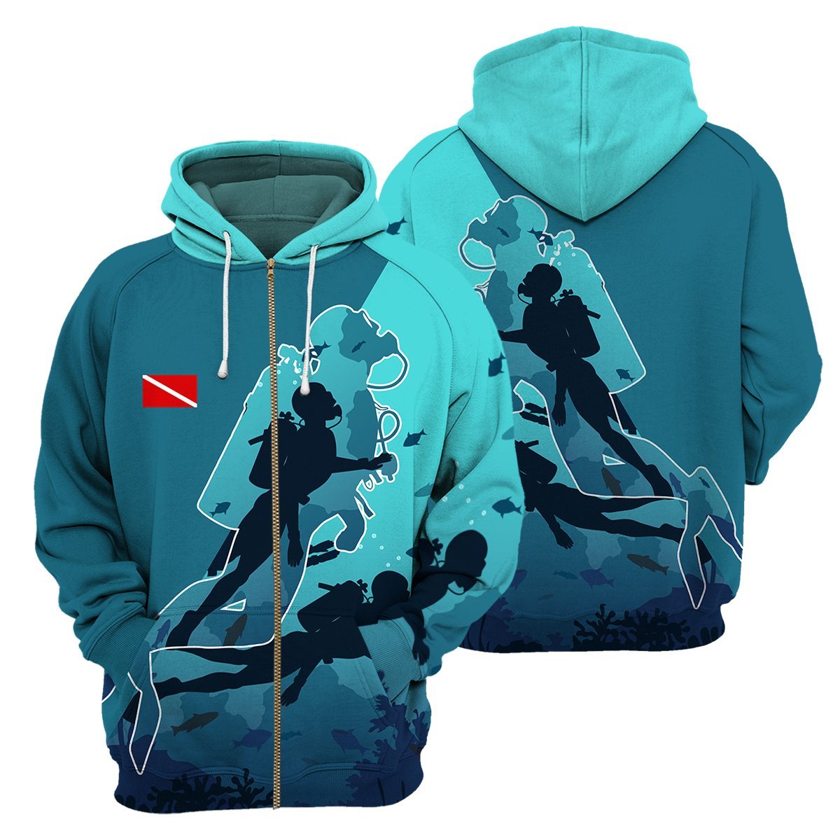 Scuba Diving No Text - 3D All Over Printed Shirt-ALL OVER PRINT HOODIES-HP Arts-Zipped Hoodie-S-Vibe Cosy™
