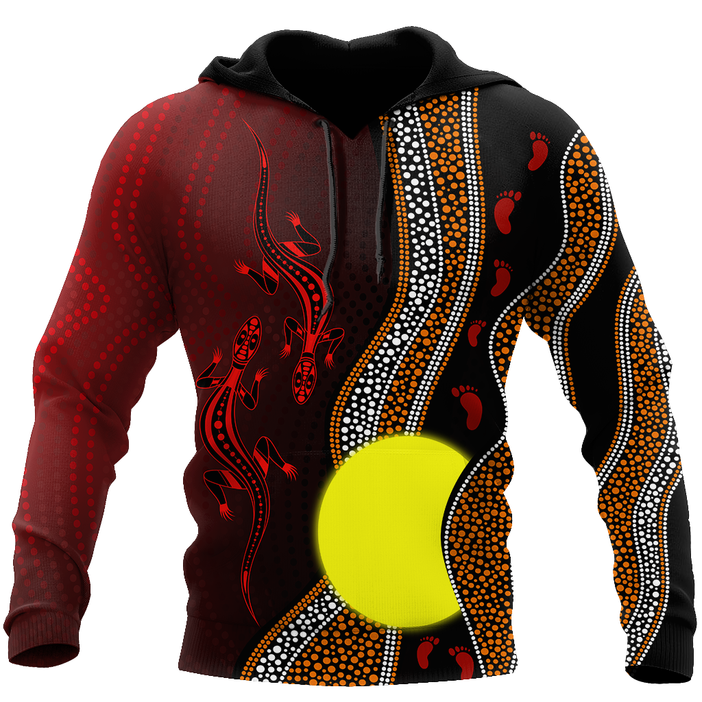 Aboriginal Flag Lizard Dot Painting Style 3D Hoodie Shirt For Men And Women
