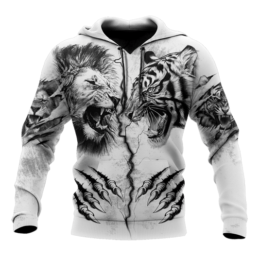 Tiger vs Lion Tattoo Over Printed Shirt For Men and Women