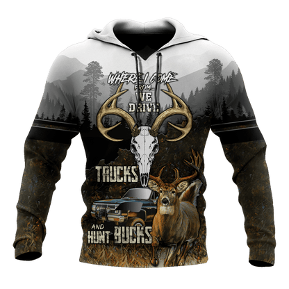 Hunting Bucks Driving Trucks 3D All Over Print Hoodie AM092058