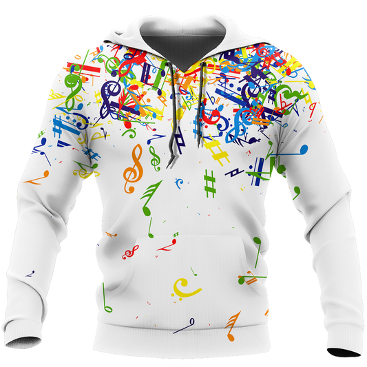 Colorful Music Notes White Version 3D All Over Printes-Apparel-HP Arts-Hoodie-S-Vibe Cosy™
