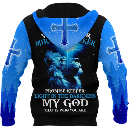 Way Maker Miracle Worker Promise Keeper Light In The Darkness Blue Lion All Over Printed Shirt - Amaze Style™-Apparel