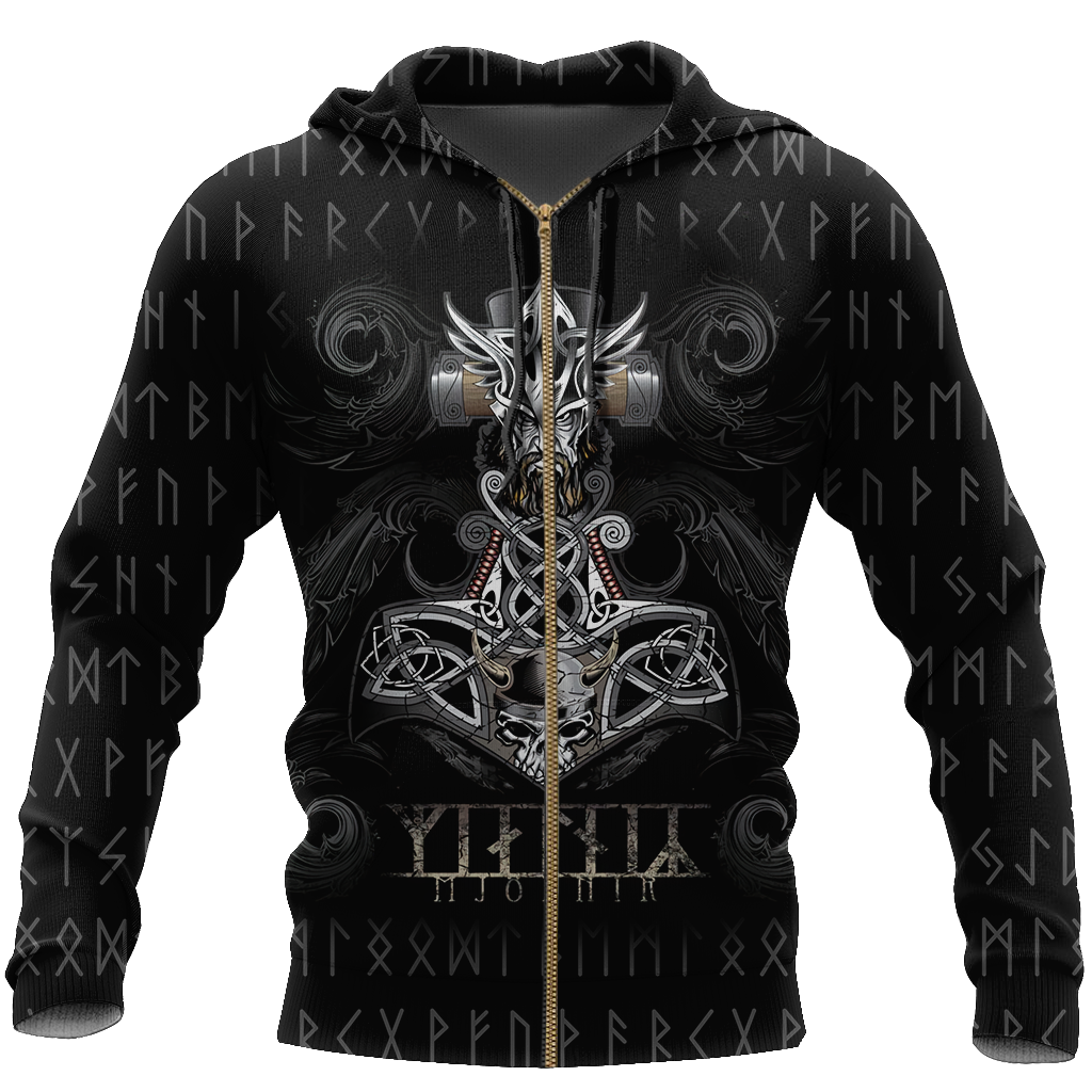 Viking Hoodie Mjolnir-Apparel-HP Arts-ZIPPED HOODIE-S-Vibe Cosy™
