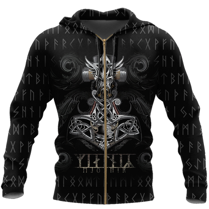 Viking Hoodie Mjolnir-Apparel-HP Arts-ZIPPED HOODIE-S-Vibe Cosy™
