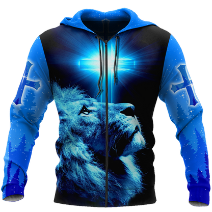Way Maker Miracle Worker Promise Keeper Light In The Darkness Blue Lion All Over Printed Shirt - Amaze Style™-Apparel