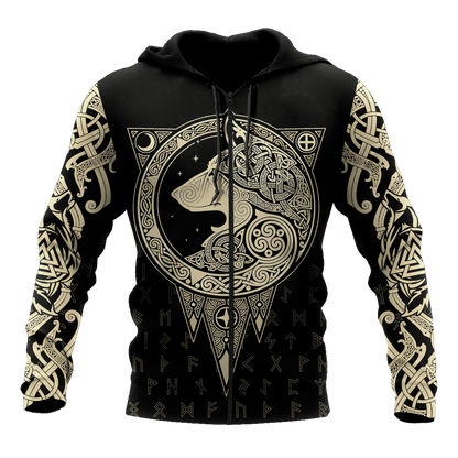 All Over Printed Viking Wolf Hoodie AM092055-MEI