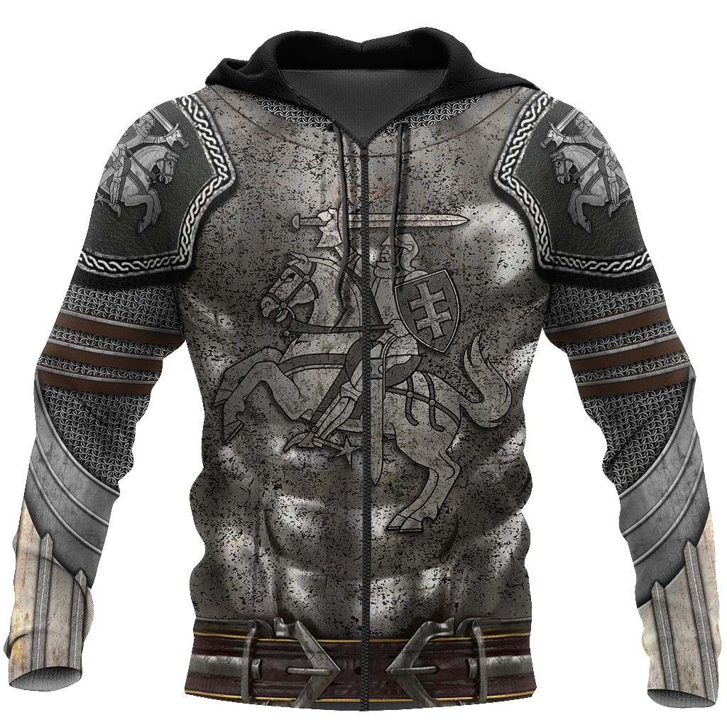 Lithuania Armor Knight Warrior Chainmail 3D All Over Printed Shirts For Men and Women AM120302-Apparel-TT-Zipped Hoodie-S-Vibe Cosy™