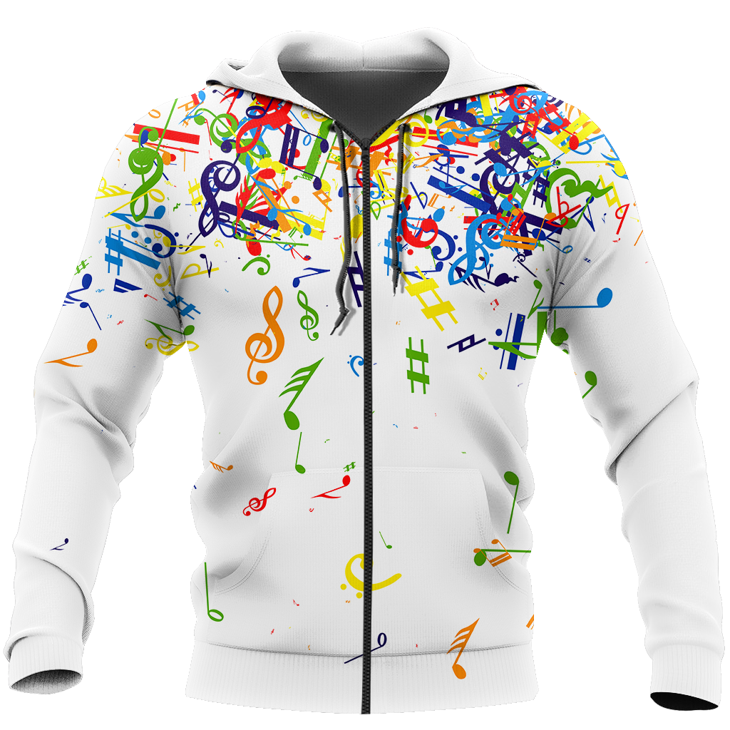 Colorful Music Notes White Version 3D All Over Printes-Apparel-HP Arts-Zipped Hoodie-S-Vibe Cosy™