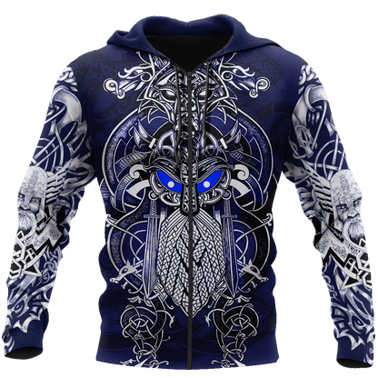 Odin Viking Tattoo Style-Apparel-HP Arts-Zipped Hoodie-S-Vibe Cosy™