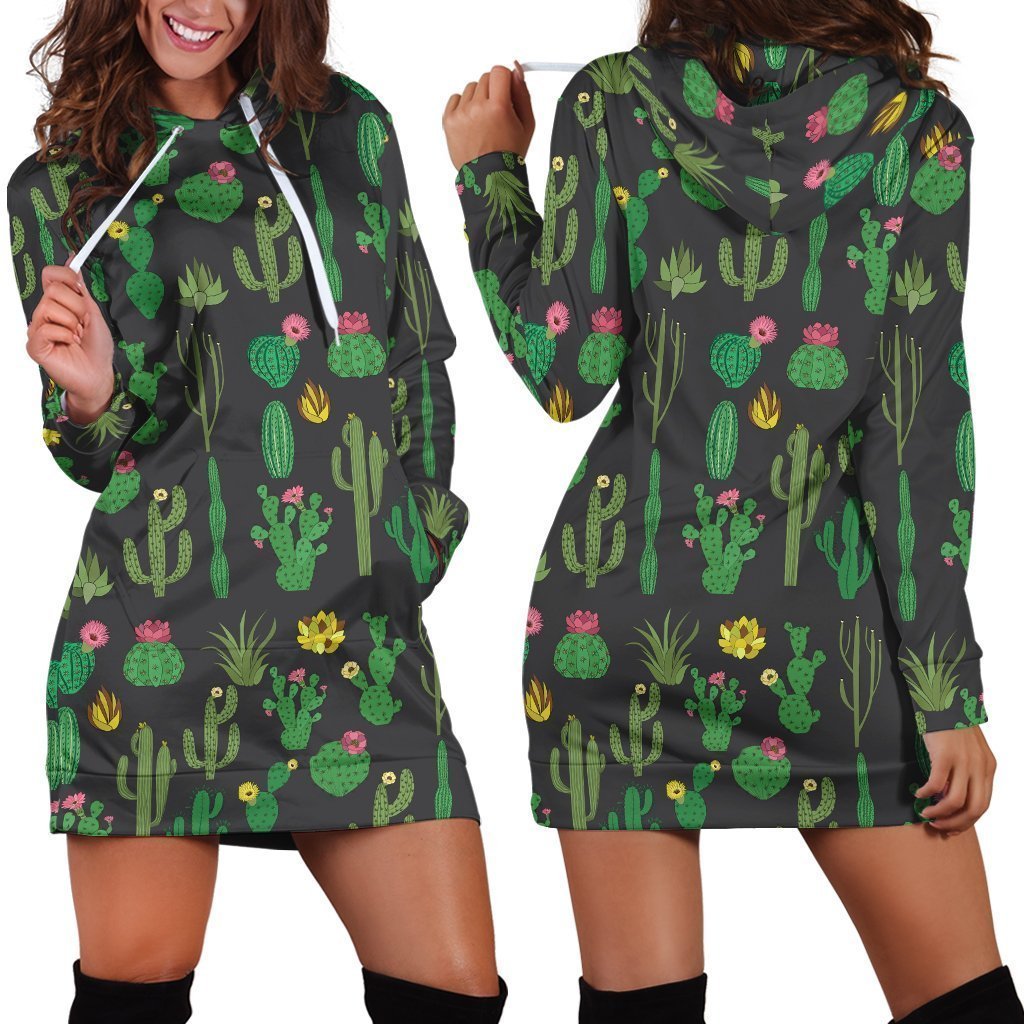 All Over Printed Cacti Hoodie Dress-Apparel-HbArts-Hoodie Dress-S-Vibe Cosy™