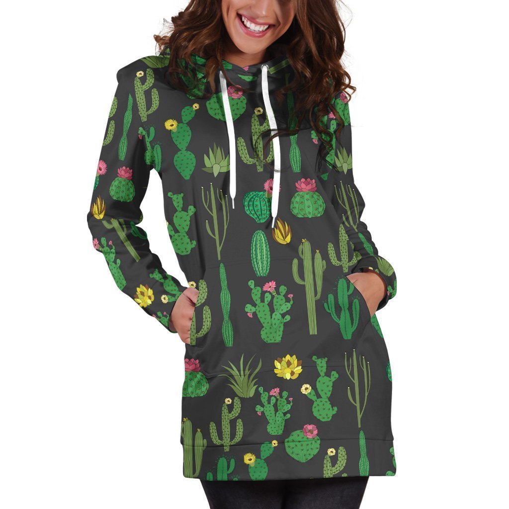 All Over Printed Cacti Hoodie Dress-Apparel-HbArts-Hoodie Dress-S-Vibe Cosy™