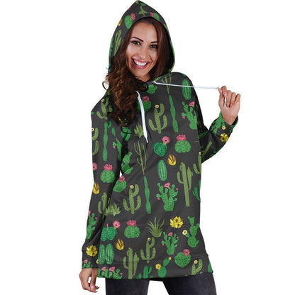 All Over Printed Cacti Hoodie Dress-Apparel-HbArts-Hoodie Dress-S-Vibe Cosy™