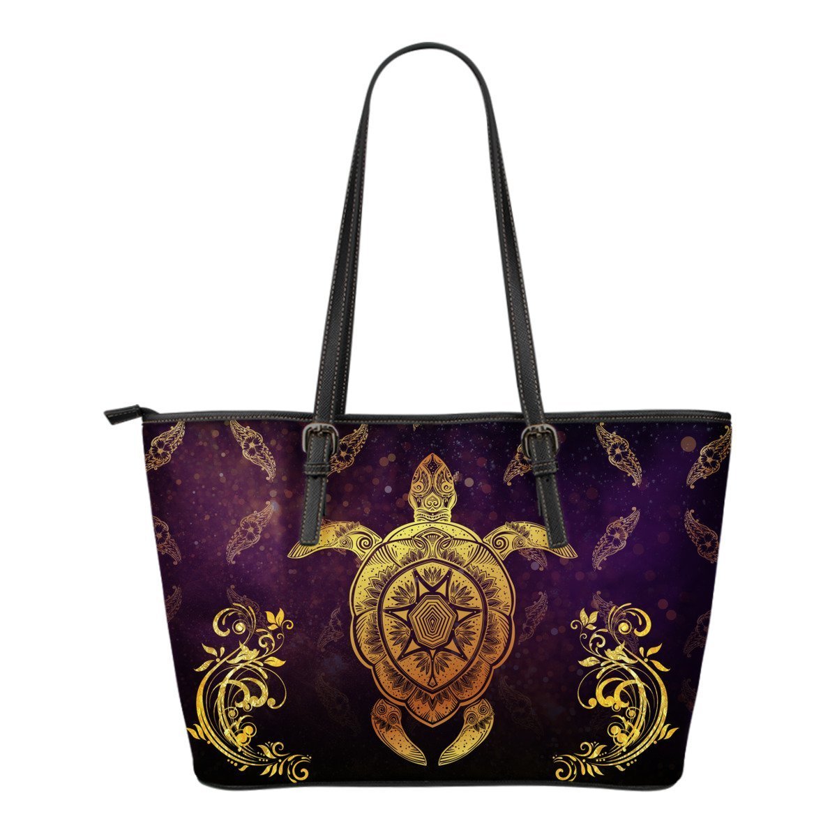Turtle Small Leather Tote Bag 02 - AH-LEATHER TOTES-Alohawaii-Small Leather Tote Bag-Black-PU leather-Vibe Cosy™