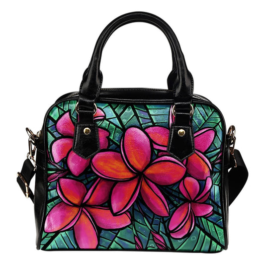 Plumeria Shoulder Handbag 05 - AH - A0-SHOULDER HANDBAGS-Alohawaii-Shoulder Handbag-Black-PU leather-Vibe Cosy™