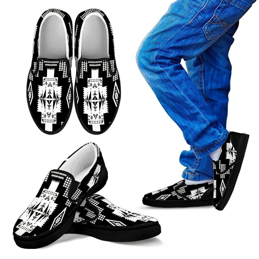 Seven Tribes Black with White Sopo Kid's Slip Ons-6teenth World™-Kid's Slip Ons-11 CHILD (EU28)-Vibe Cosy™