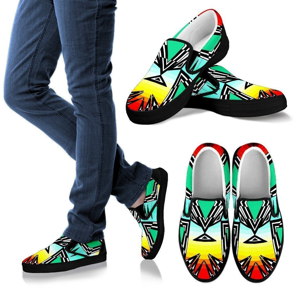fire and turquoise gradient Men's Slip Ons-6teenth World™-Kid's Sneakers-US8 (EU40)-Vibe Cosy™