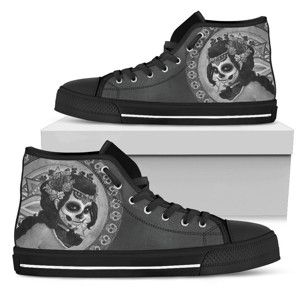 Sugar Skull Shoes-Shoes-6teenth Outlet-Womens High Top - Black - Sugar Skull Shoes-US5.5 (EU36)-Vibe Cosy™