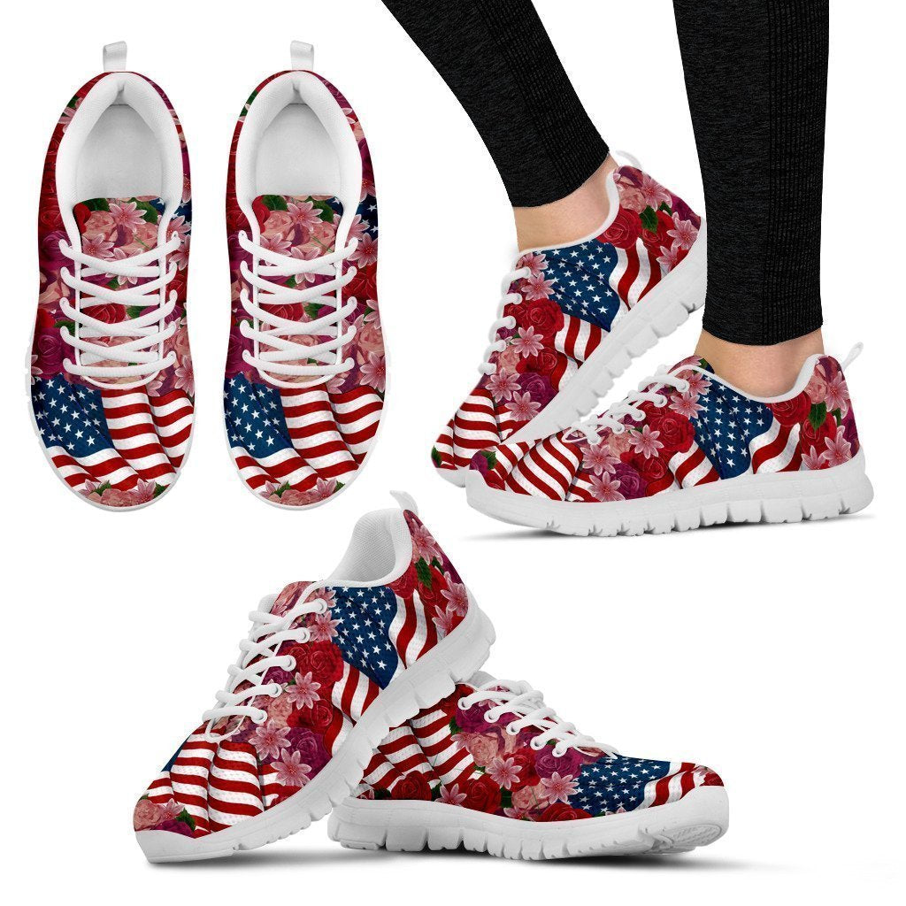 Florist & USA Flag Women's Sneakers-6teenth World™-Women's Sneakers-US5 (EU35)-Vibe Cosy™