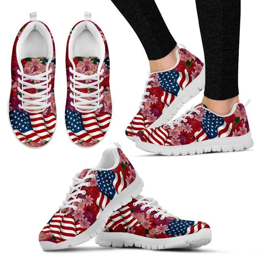 Florist & USA Flag Women's Sneakers-6teenth World™-Women's Sneakers-US5 (EU35)-Vibe Cosy™