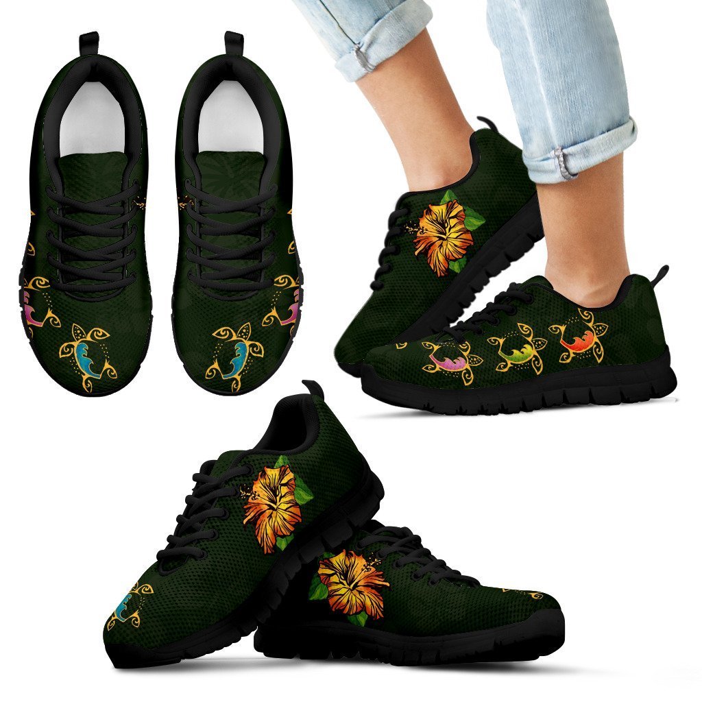 Hibiscus And Turtle Sneakers - AH-SNEAKERS-Alohawaii-Kid's Sneakers-11 CHILD (EU28)-Black-Vibe Cosy™