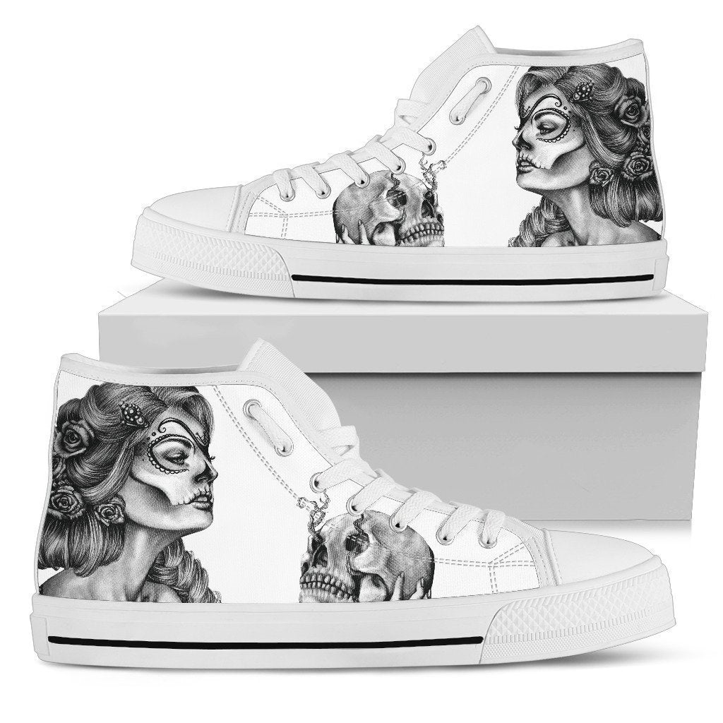 Sugar Skull Shoes-Shoes-6teenth Outlet-Mens High Top - White - Sugar Skull Shoes-US5 (EU38)-Vibe Cosy™
