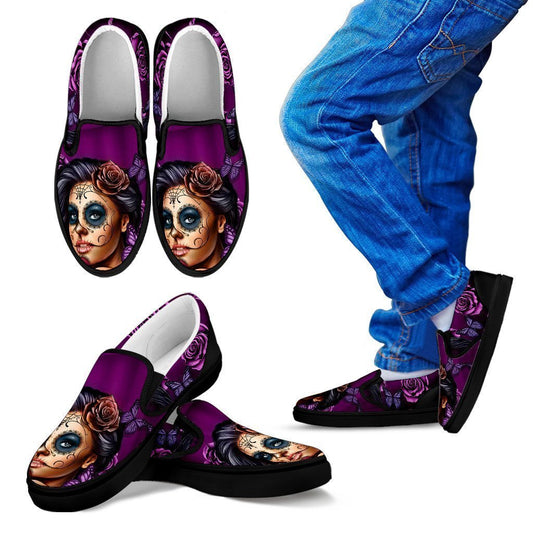 Kid's Slip Ons Calavera Violet (Black Soles)-6teenth World™-Kid's Slip Ons-11 CHILD (EU28)-Vibe Cosy™