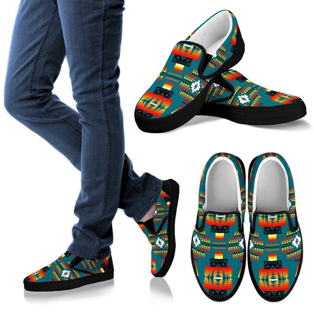 Seven Tribes Teal Men's Slip Ons-6teenth World™-Kid's Sneakers-US8 (EU40)-Vibe Cosy™