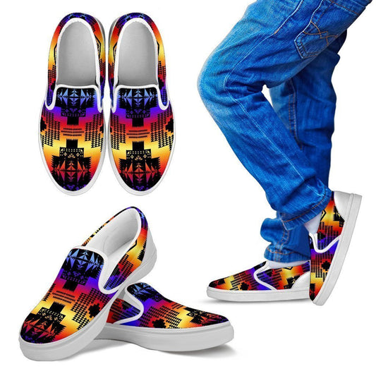 Seven Tribes Black with Sunset Kid's Slip Ons-6teenth World™-Kid's Slip Ons-11 CHILD (EU28)-Vibe Cosy™