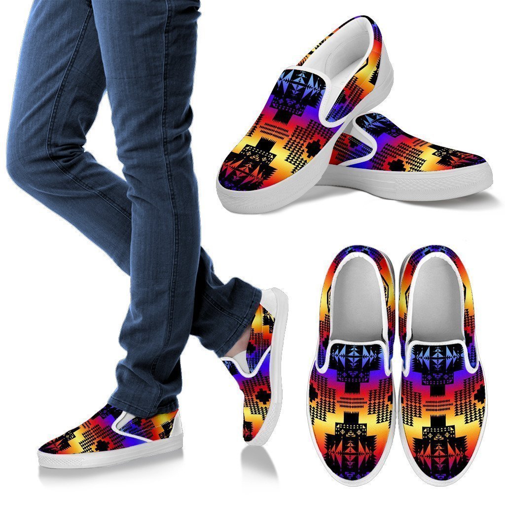 Seven Tribes Black with Sunset Men's Slip Ons-6teenth World™-Kid's Sneakers-US8 (EU40)-Vibe Cosy™