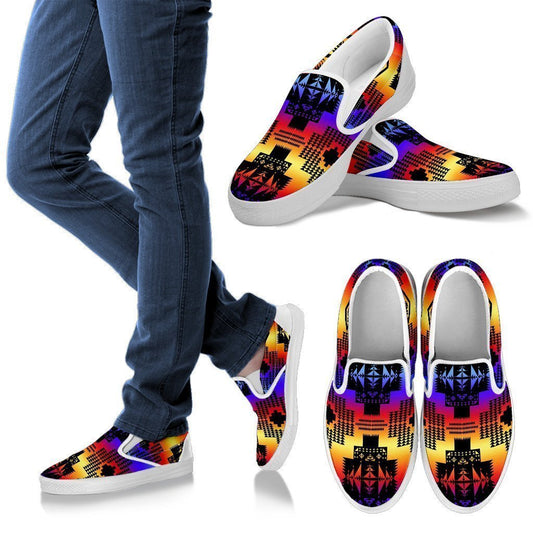 Seven Tribes Black with Sunset Men's Slip Ons-6teenth World™-Kid's Sneakers-US8 (EU40)-Vibe Cosy™