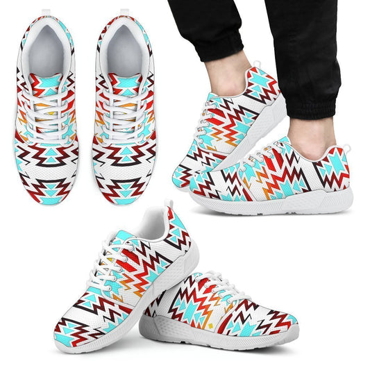 Big Pattern Fire Colors and Turquoise white Sopo Men's Athletic Sneakers White Sole-6teenth World™-Men's Athletic Sneakers-US5 (EU38)-Vibe Cosy™