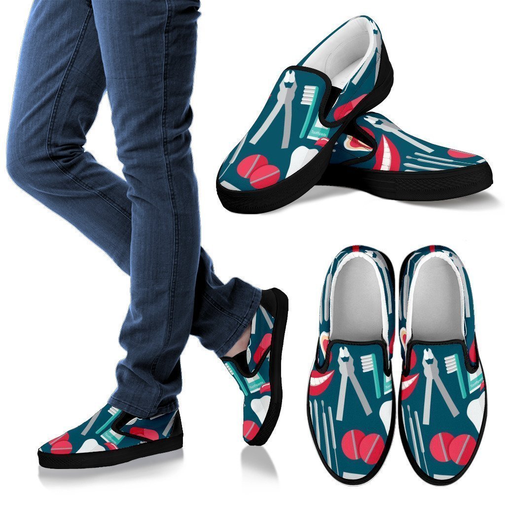 Dental Hygienist Style 2 Men's Slip Ons (Black)-6teenth World™-Kid's Sneakers-US8 (EU40)-Vibe Cosy™