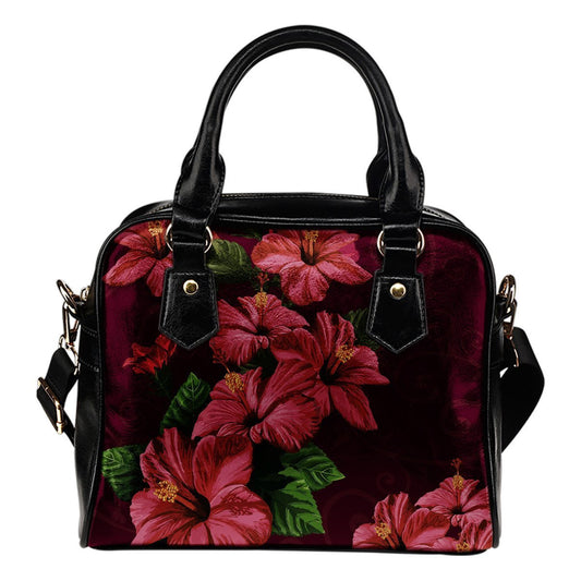 Hibiscus Shoulder Handbag 01 - AH-SHOULDER HANDBAGS-Alohawaii-Shoulder Handbag-Black-PU leather-Vibe Cosy™