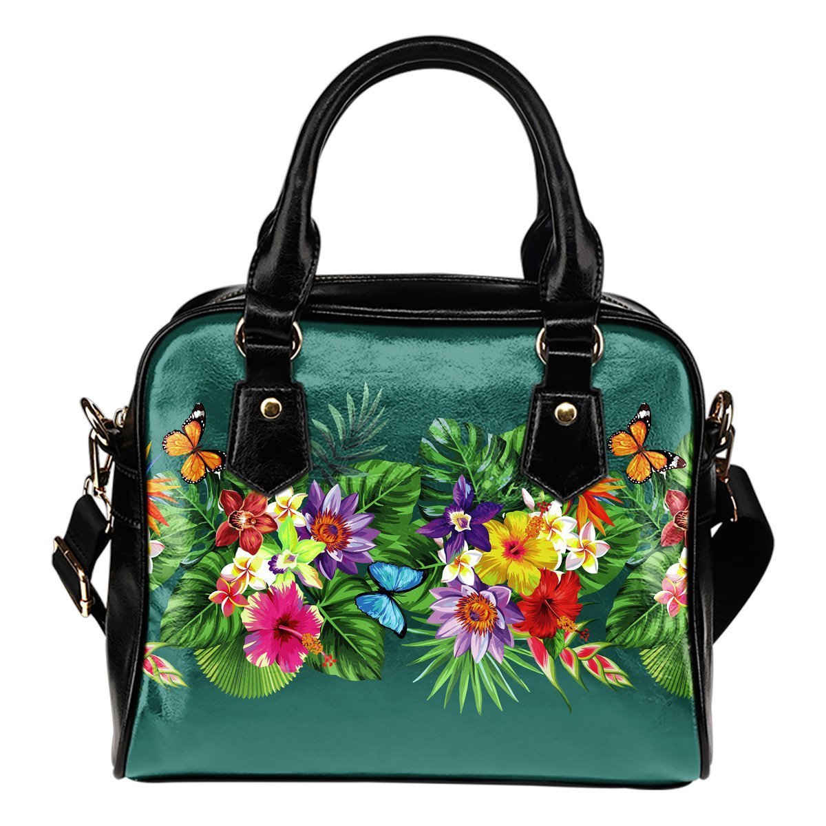 Hibiscus Shoulder Handbag 09 - AH-SHOULDER HANDBAGS-Alohawaii-Shoulder Handbag-Black-PU leather-Vibe Cosy™