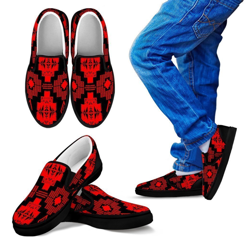 Seven Tribes Red with Black Sopo Kid's Slip Ons-6teenth World™-Kid's Slip Ons-11 CHILD (EU28)-Vibe Cosy™