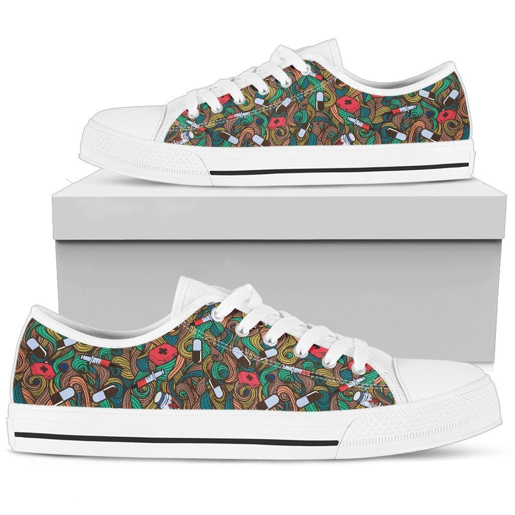 Nurse Hand Drawn Shoes Low Top-6teenth World™-Women's Low Top Shoe-US5.5 (EU36)-Vibe Cosy™