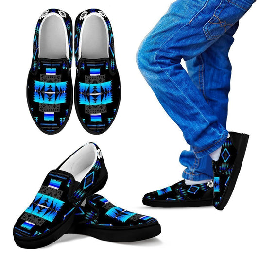 Seven Tribes Black and Blue Kid's Slip Ons-6teenth World™-Kid's Slip Ons-11 CHILD (EU28)-Vibe Cosy™