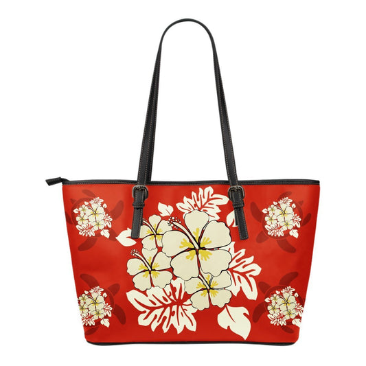 Turtle And Hibiscus Small Leather Tote Bag 06 - AH-Alohawaii-Small Leather Tote Bag-Black-PU leather-Vibe Cosy™