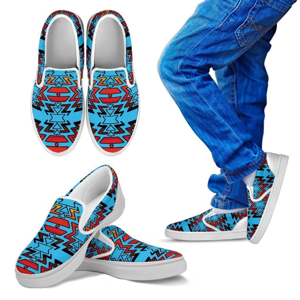 Turquoise Fire and Turquoises Kid's Slip Ons-6teenth World™-Kid's Slip Ons-11 CHILD (EU28)-Vibe Cosy™