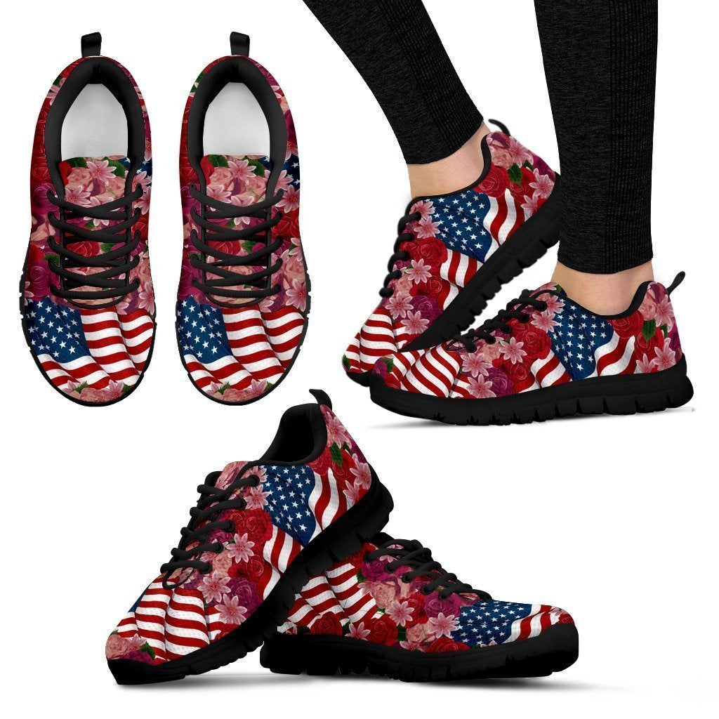 Florist & USA Flag Women's Sneakers.-6teenth World™-Women's Sneakers-US5 (EU35)-Vibe Cosy™