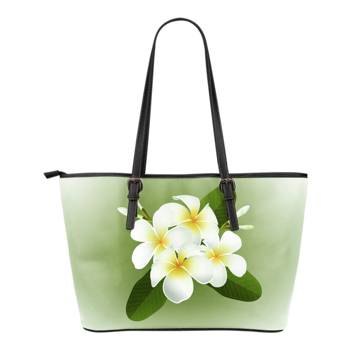 Plumeria Small Leather Tote Bag - AH-LEATHER TOTES-Alohawaii-Small Leather Tote Bag-Black-PU leather-Vibe Cosy™