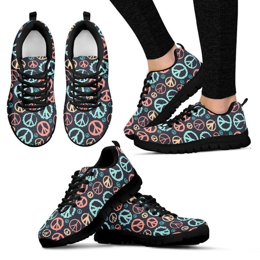 Peace signs Black Sole Women's Sneakers-6teenth World™-Women's Sneakers-US5 (EU35)-Vibe Cosy™