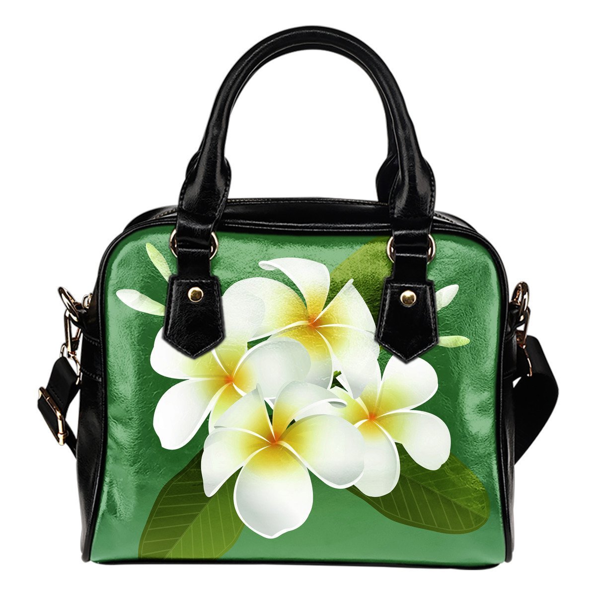 Plumeria Shoulder Handbag 02 - AH-SHOULDER HANDBAGS-Alohawaii-Shoulder Handbag-Black-PU leather-Vibe Cosy™
