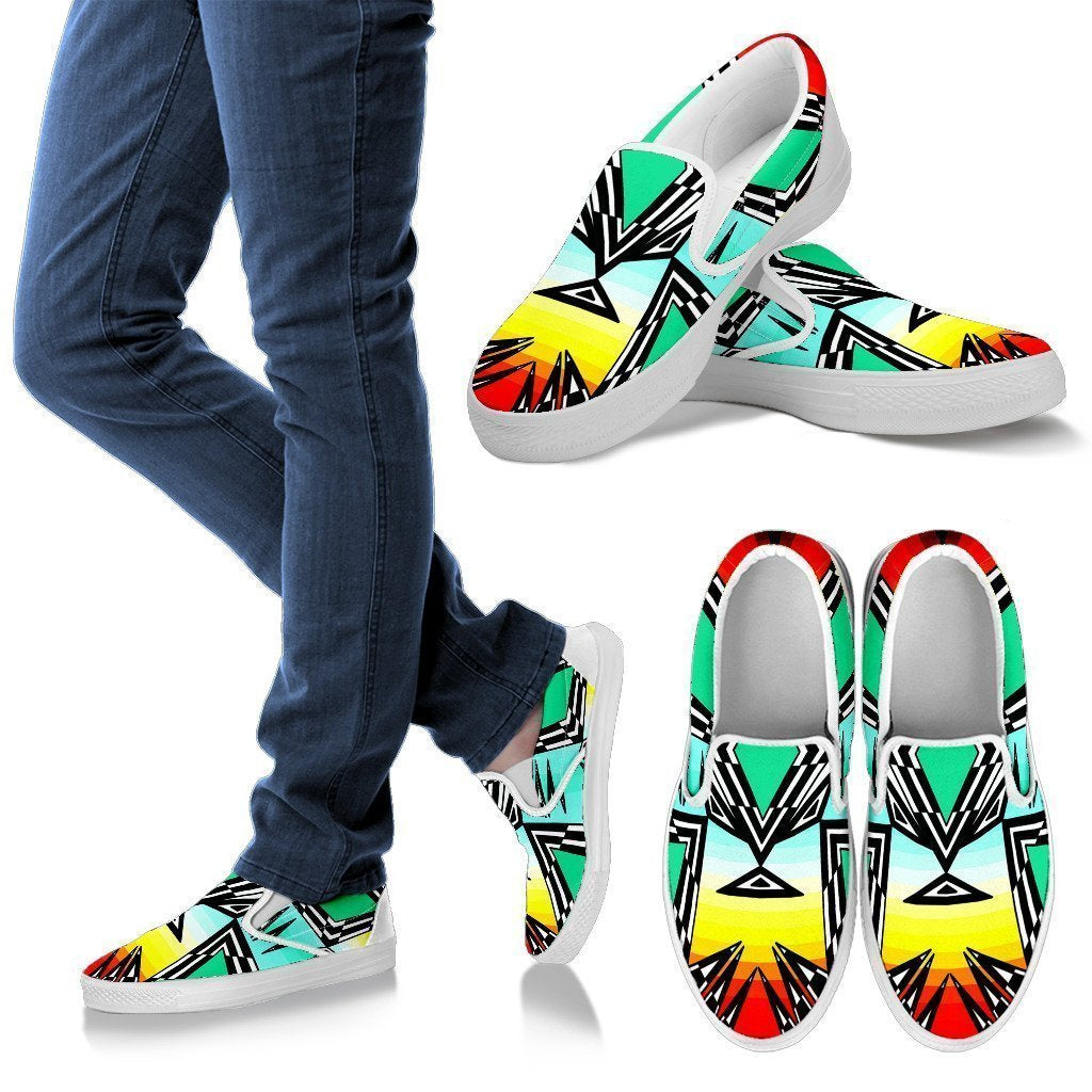 fire and turquoise gradient Men's Slip Ons-6teenth World™-Kid's Sneakers-US8 (EU40)-Vibe Cosy™